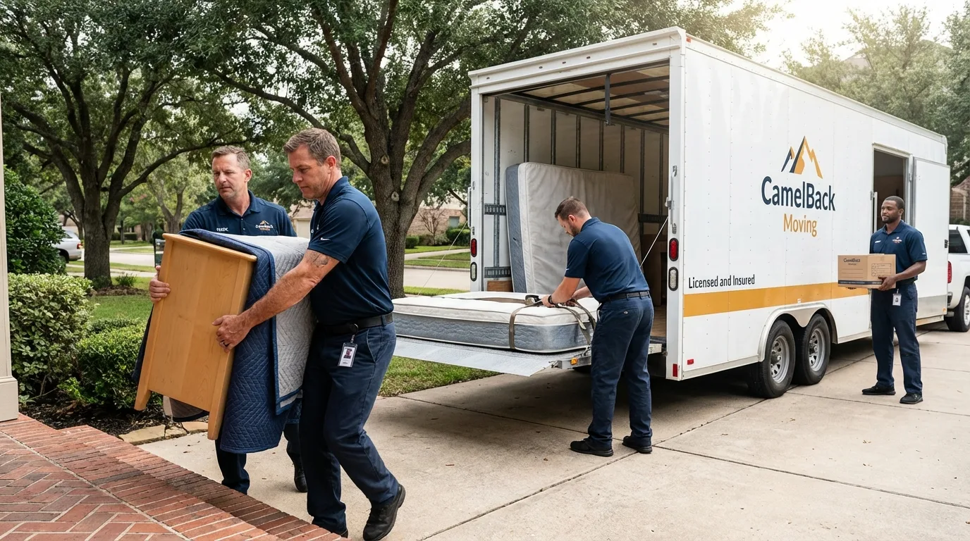 Crew loading residential truck for cross-state move from Bradley, IL